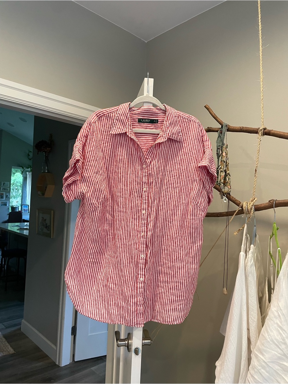 Lauren Ralph Lauren red striped linen button down 2X